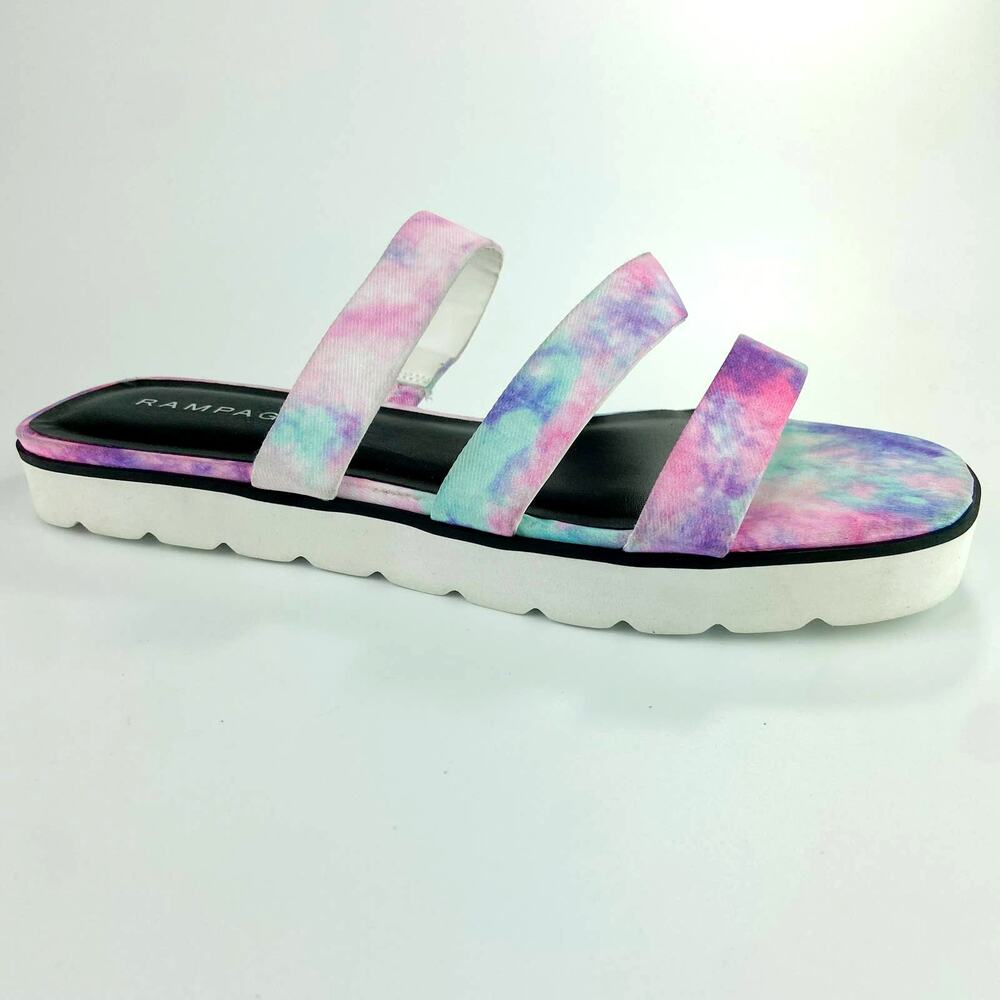 Rampage Ally Strappy Slide Sandals Size 8 Pink Purple Tie Dye Flatform Open Toe